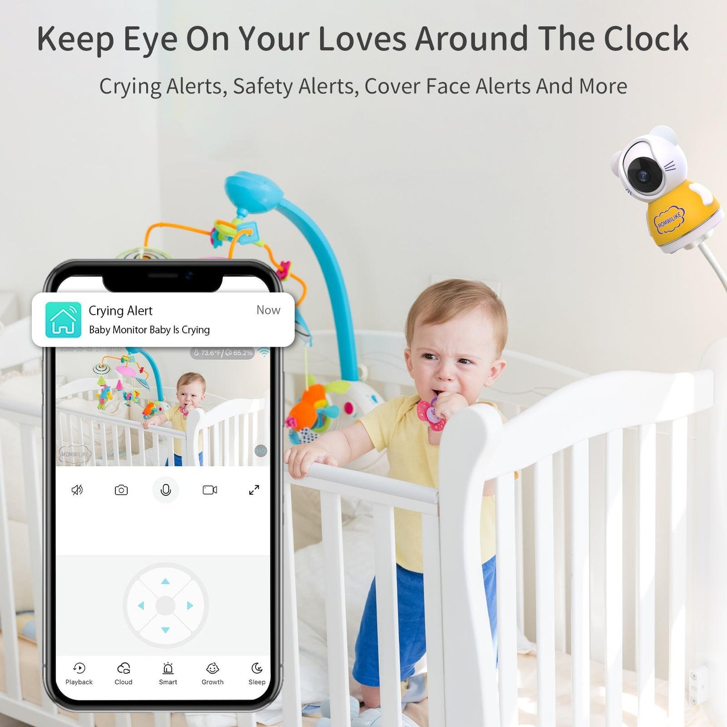 Momwilike Baby Monitor Video Baby Monitor, Audio Monitor with 2.5K Ultra HD WiFi Camera Night Vision,Lullabies,Cry Detection,Motion Detection,Temp & Humidity Sensor,Two Way Talk,App