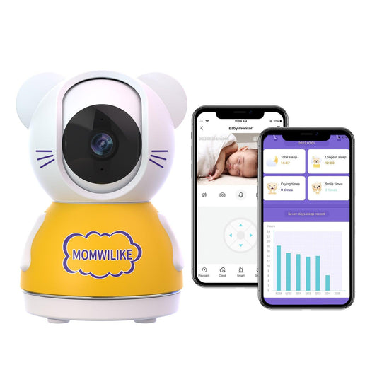 Momwilike Baby Monitor Video Baby Monitor, Audio Monitor with 2.5K Ultra HD WiFi Camera Night Vision,Lullabies,Cry Detection,Motion Detection,Temp & Humidity Sensor,Two Way Talk,App - Momwilike